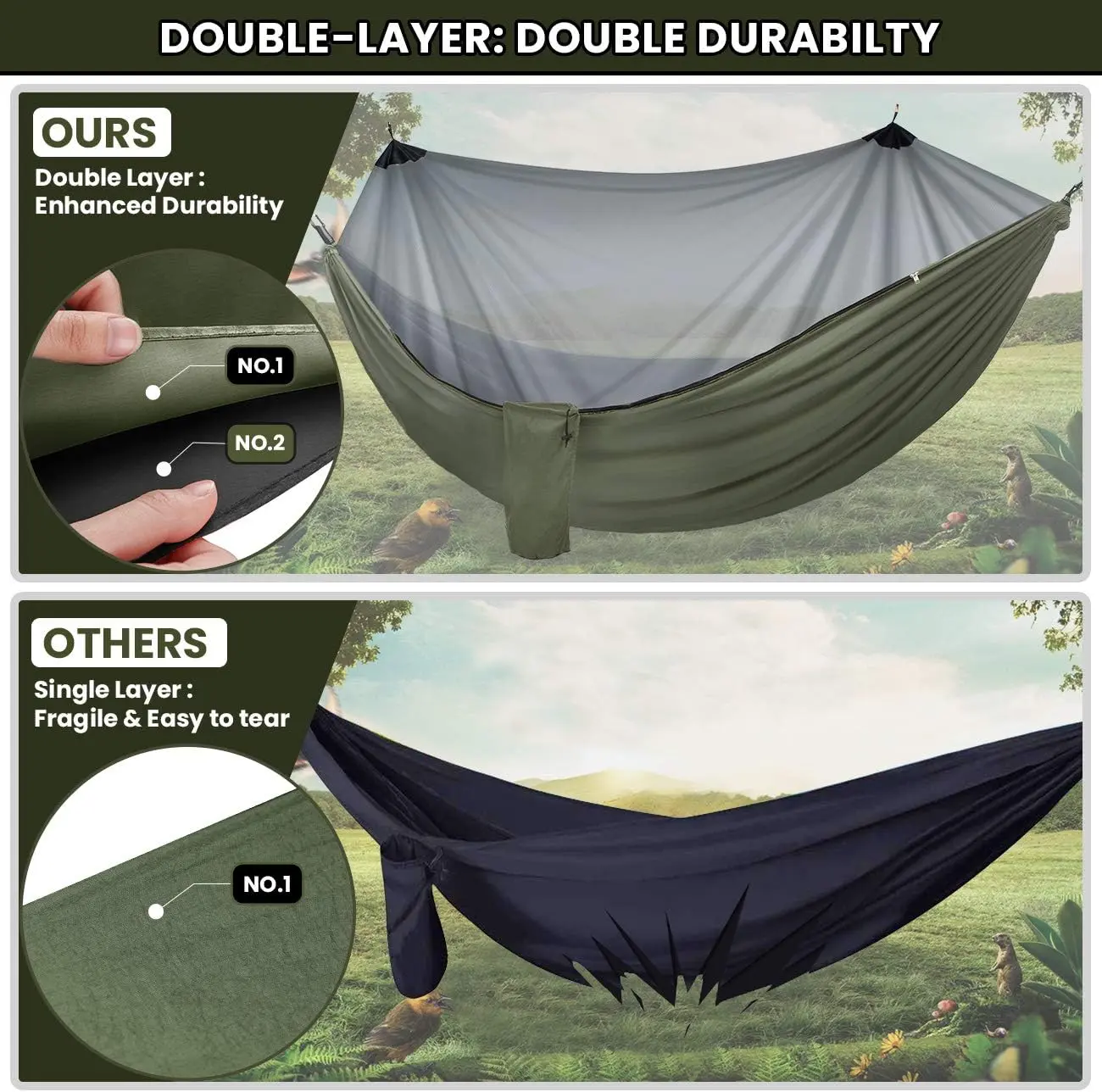 HAMMOCK HAMAC DE JARDIN VOYAGE ET CAMPING OVERMONT H2 DOUBLER ET COUVER ANTI-MOUSTIQUES MAX 400KG